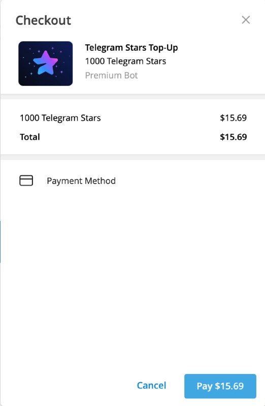 Telegram Stars checkout with a payment method option